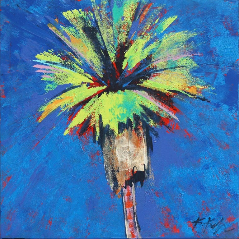 Kathleen Keifer Abstract Painting - Cerulean Sizzle Palm