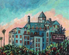 Chateau Marmont Pink Dusk - Original LA Still Life Cityscape Acrylic Painting