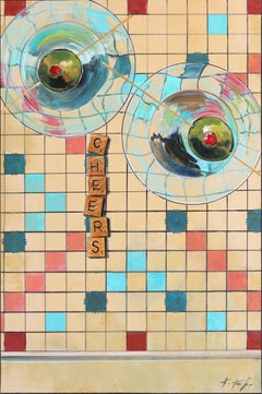Cheerful Cheers - Original Photorealist Scrabble and Martini Painting