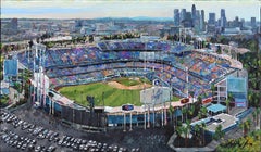 Dodger Stadium - Nature morte au baseball d'I.A., peinture acrylique aux couleurs vives