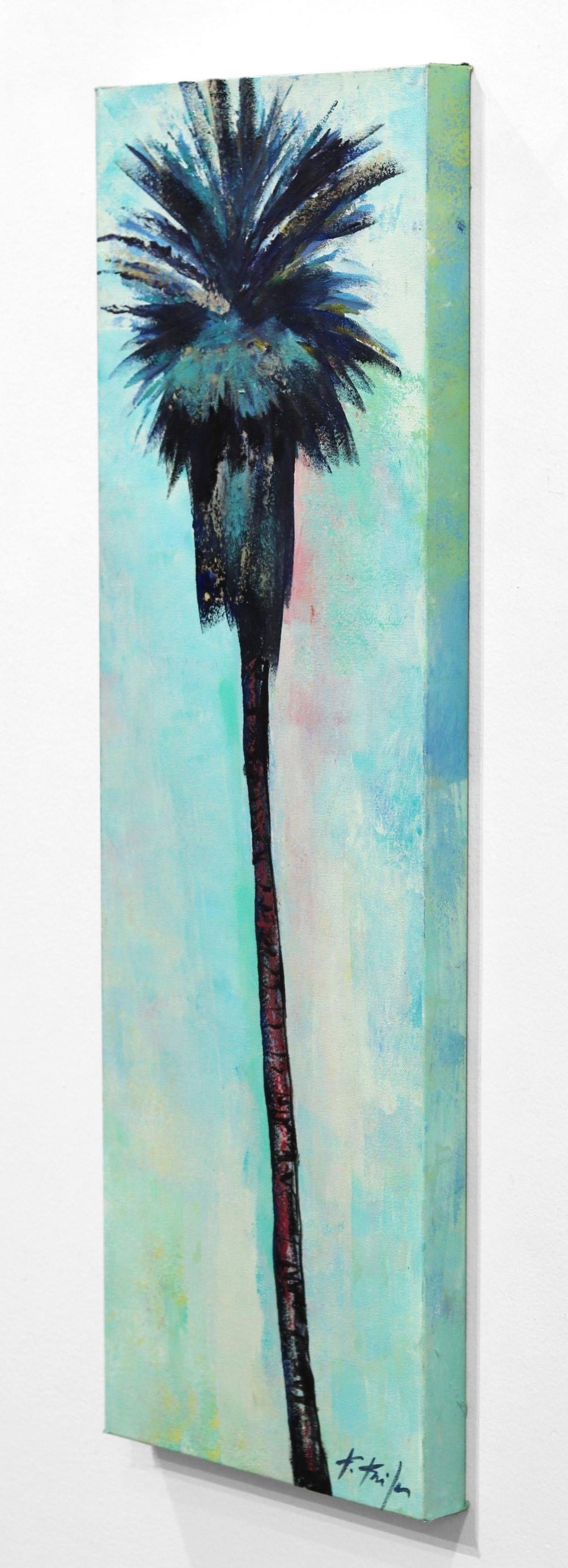 Easy Green - Original Palm Tree Painting on Turquoise Sky For Sale 2