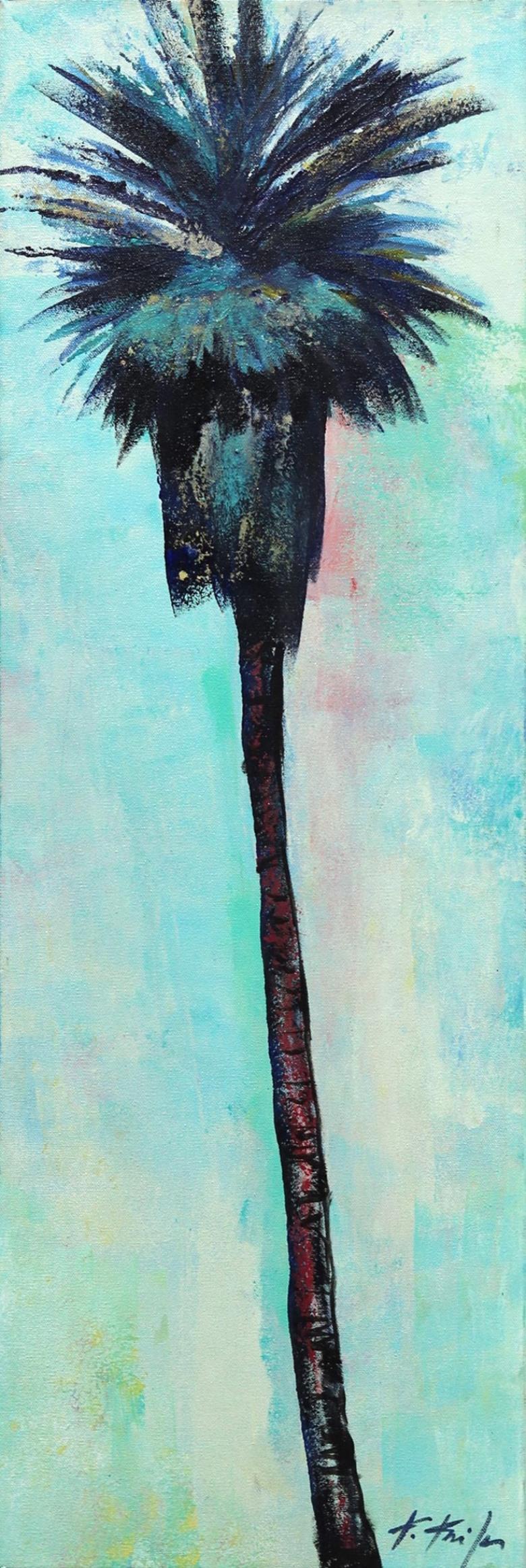 Kathleen Keifer Figurative Painting - Easy Green - Original Palm Tree Painting on Turquoise Sky