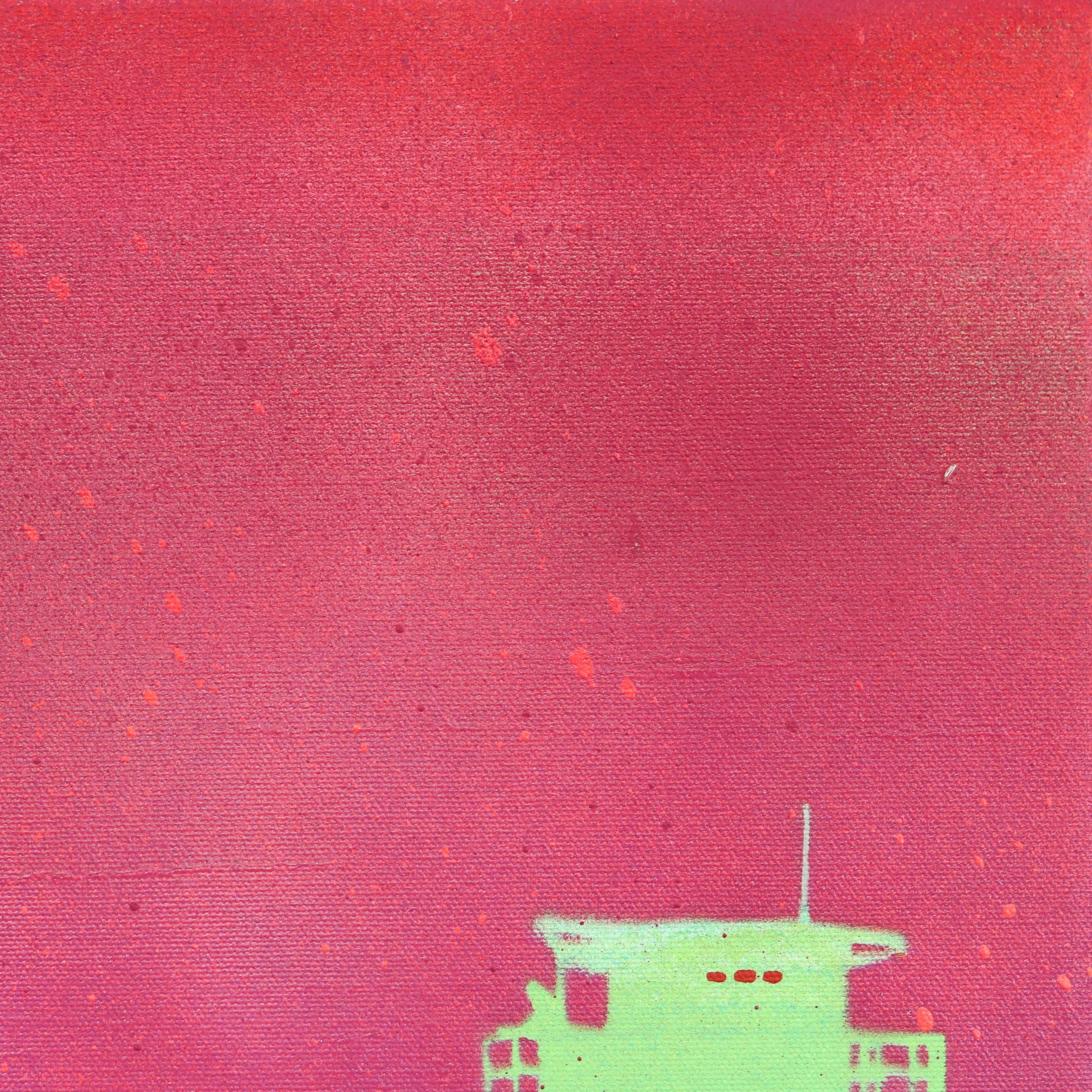 Feeling Pink - Lifeguard Stand on Beach Original Pop Art Oceanscape Sky Painting For Sale 3