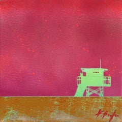 Feeling Pink - Lifeguard Stand on Beach Original Pop Art Ozeanlandschaft Himmel Gemälde