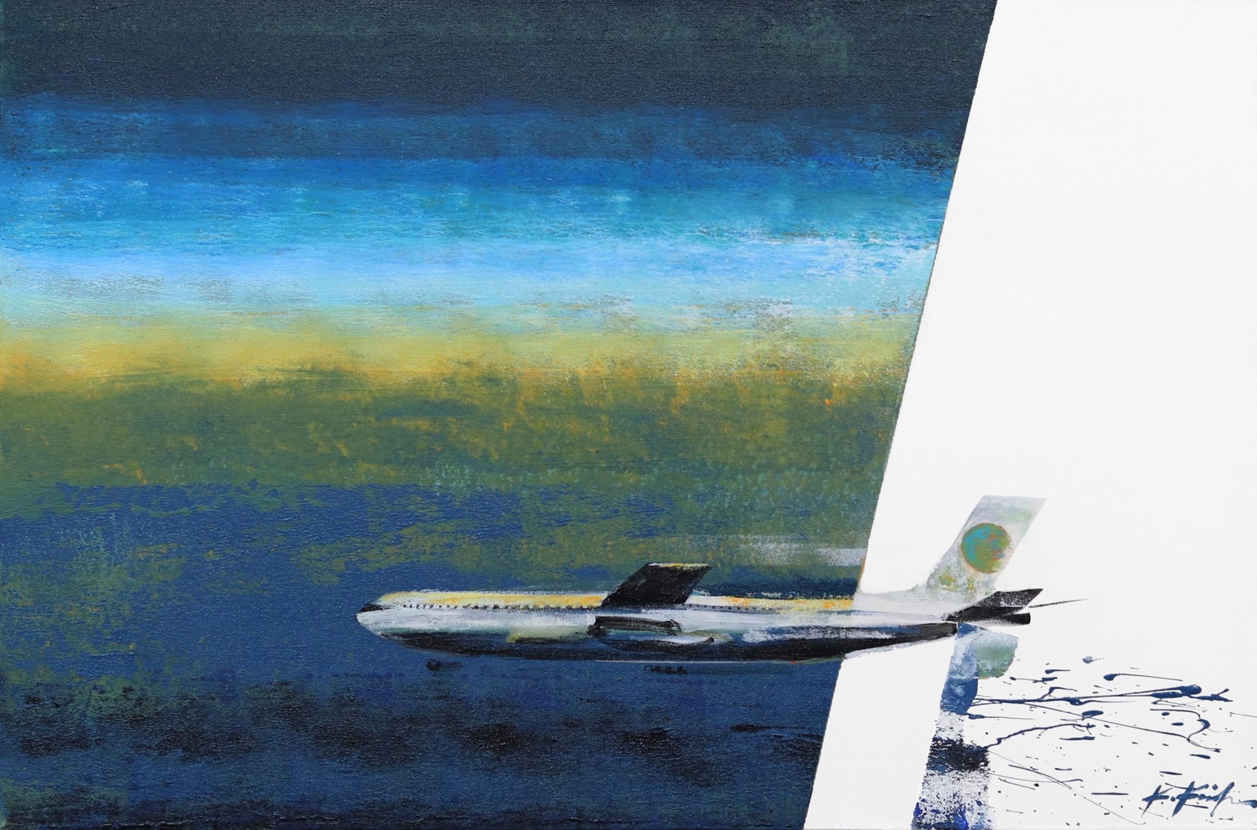 Foxtrot Bravo - Pintura Original Paisaje Avión Volando
