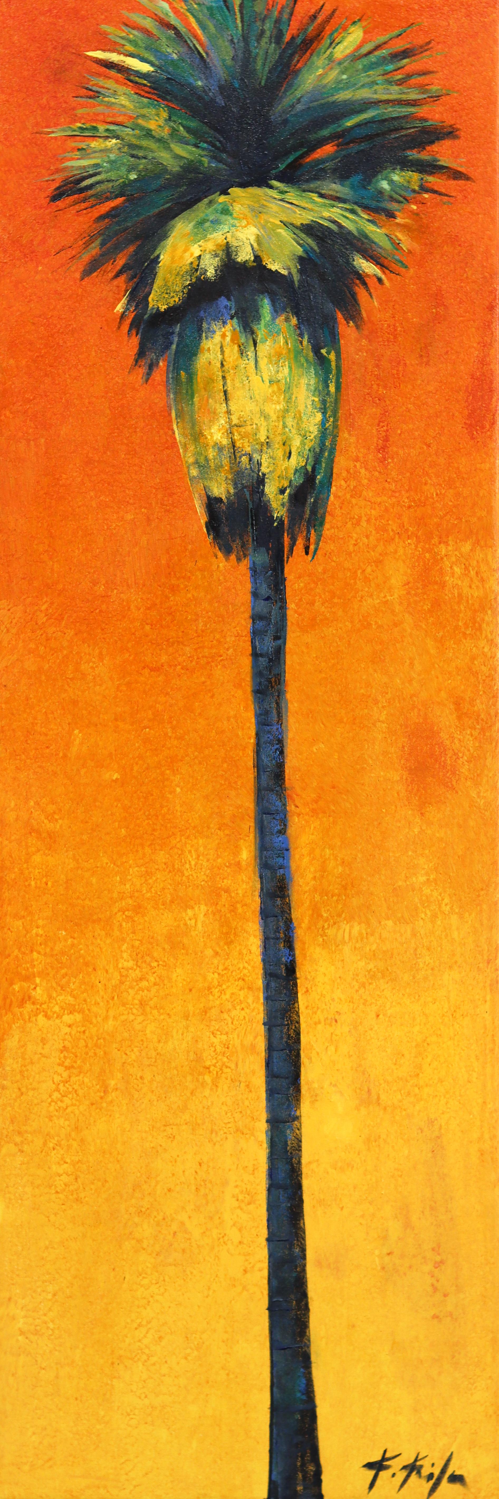 Kathleen Keifer Landscape Painting - Golden Hour Palm - Gradient Style Abstract Vibrant Still Life Acrylic Painting