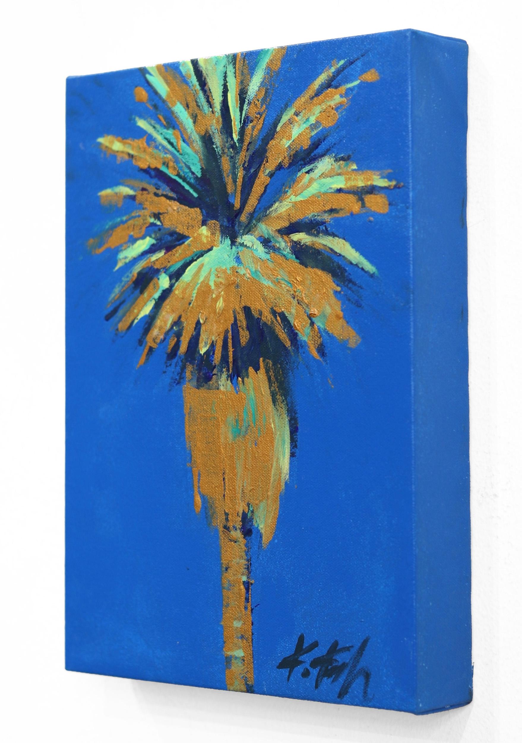 Golden Splash - Blue Landscape Painting by Kathleen Keifer