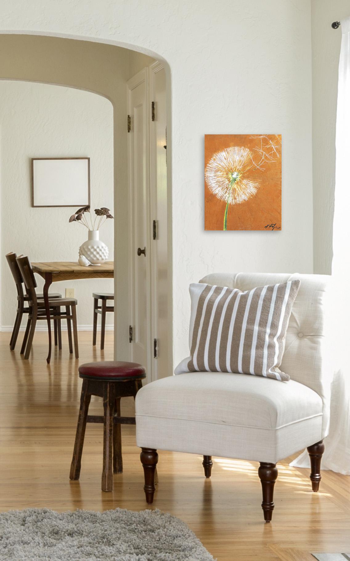 « Golden Wish - Dandelion Flower » - Peinture florale originale - Painting de Kathleen Keifer