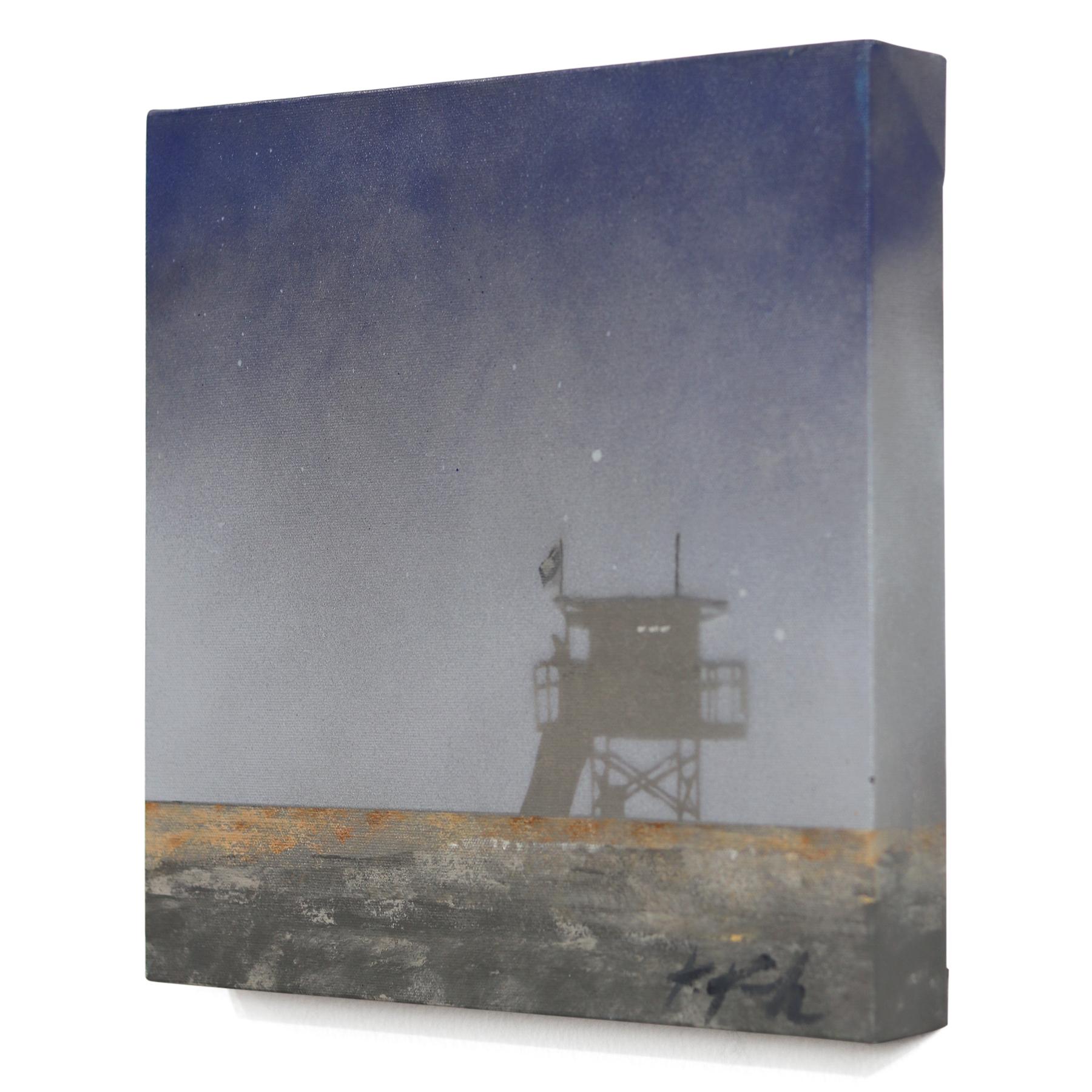 June Gloom -Moody Lifeguard Stand on Beach Original Oceanscape Painting For Sale 1