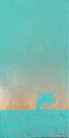 LA Sunrise - Abstract Gradient Beach Scene Teal Tone Still Life Acrylic Painting