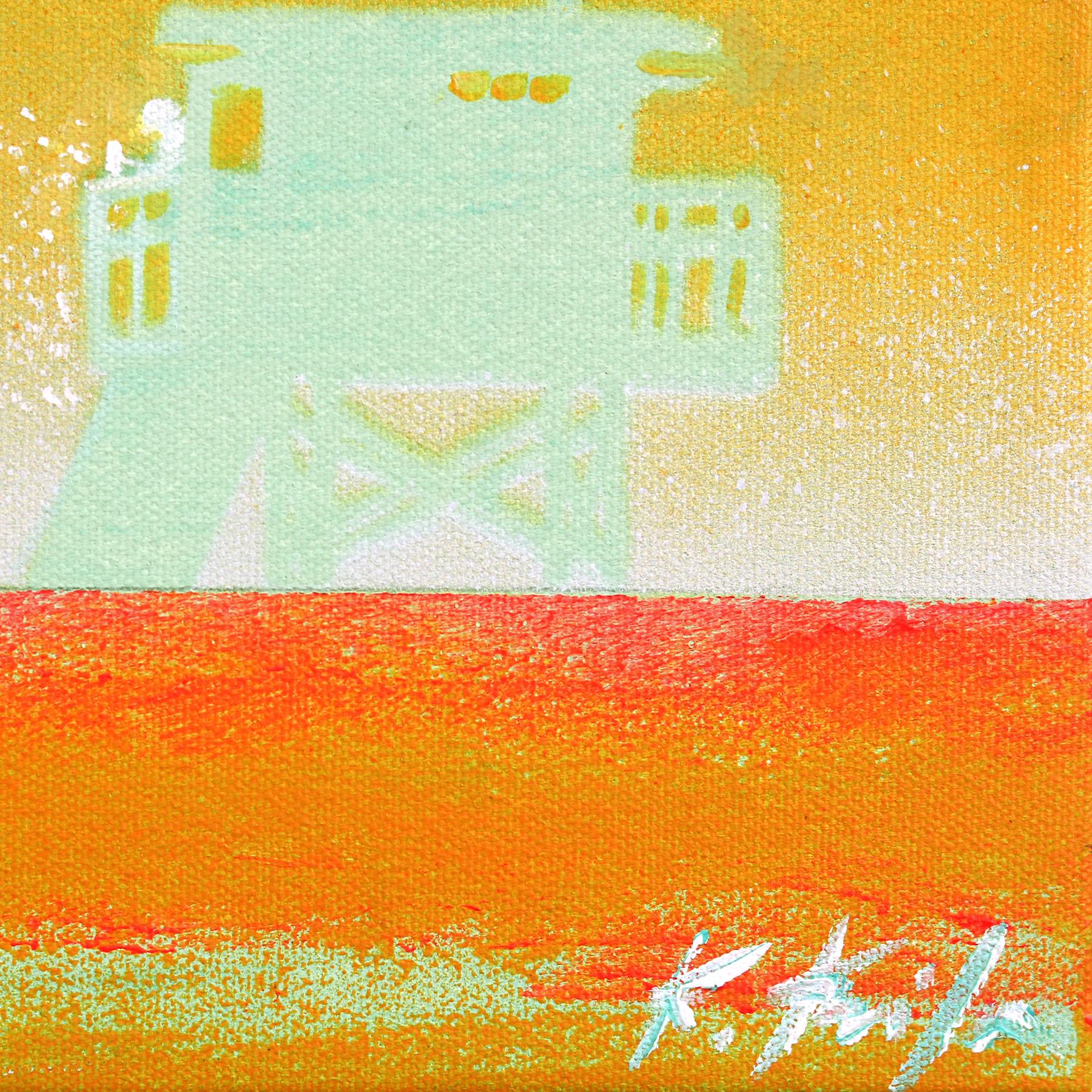 Lala Land II - Orange Vibrant Sunset Lifeguard Stand on Beach - Peinture originale en vente 4