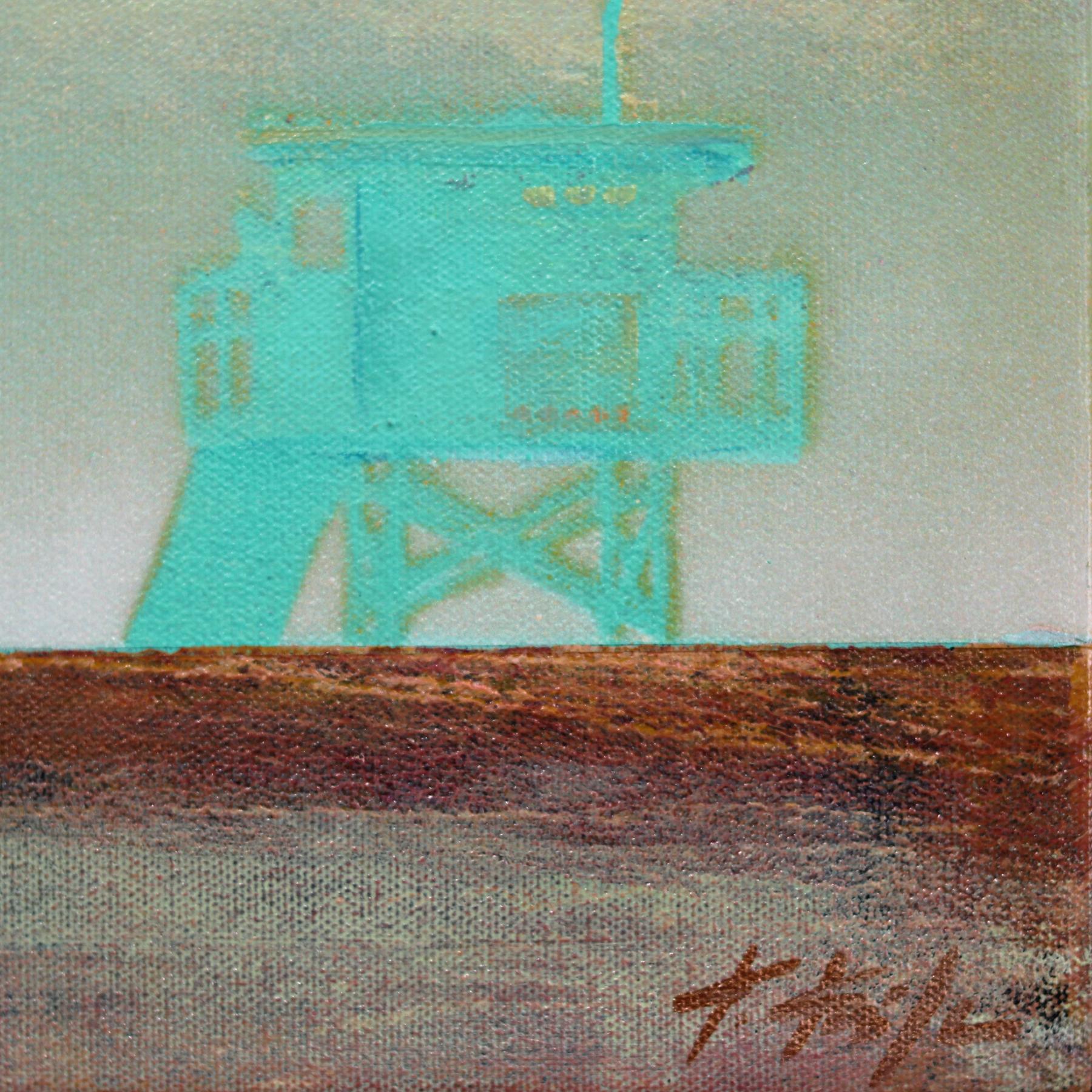 Marine Layer Lifting - Lifeguard Stand on Beach Original Oceanscape Painting For Sale 4