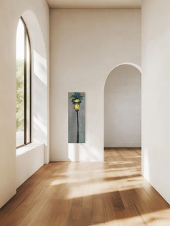 May Morning Palm - Gray Foggy Abstract Palm Tree Still Life Acrylic Painting