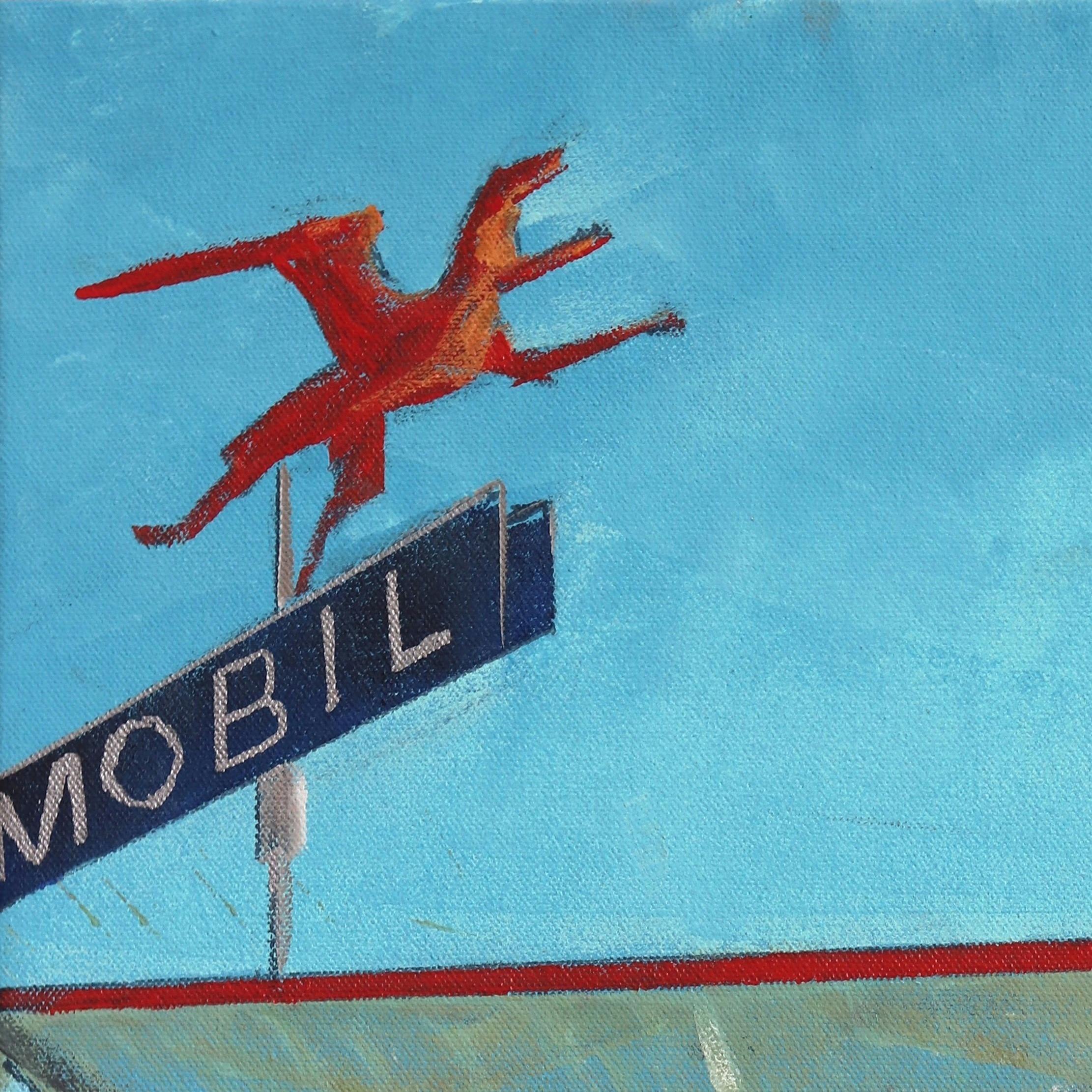 Mid Century Mobil Gas - Photorealist Painting by Kathleen Keifer
