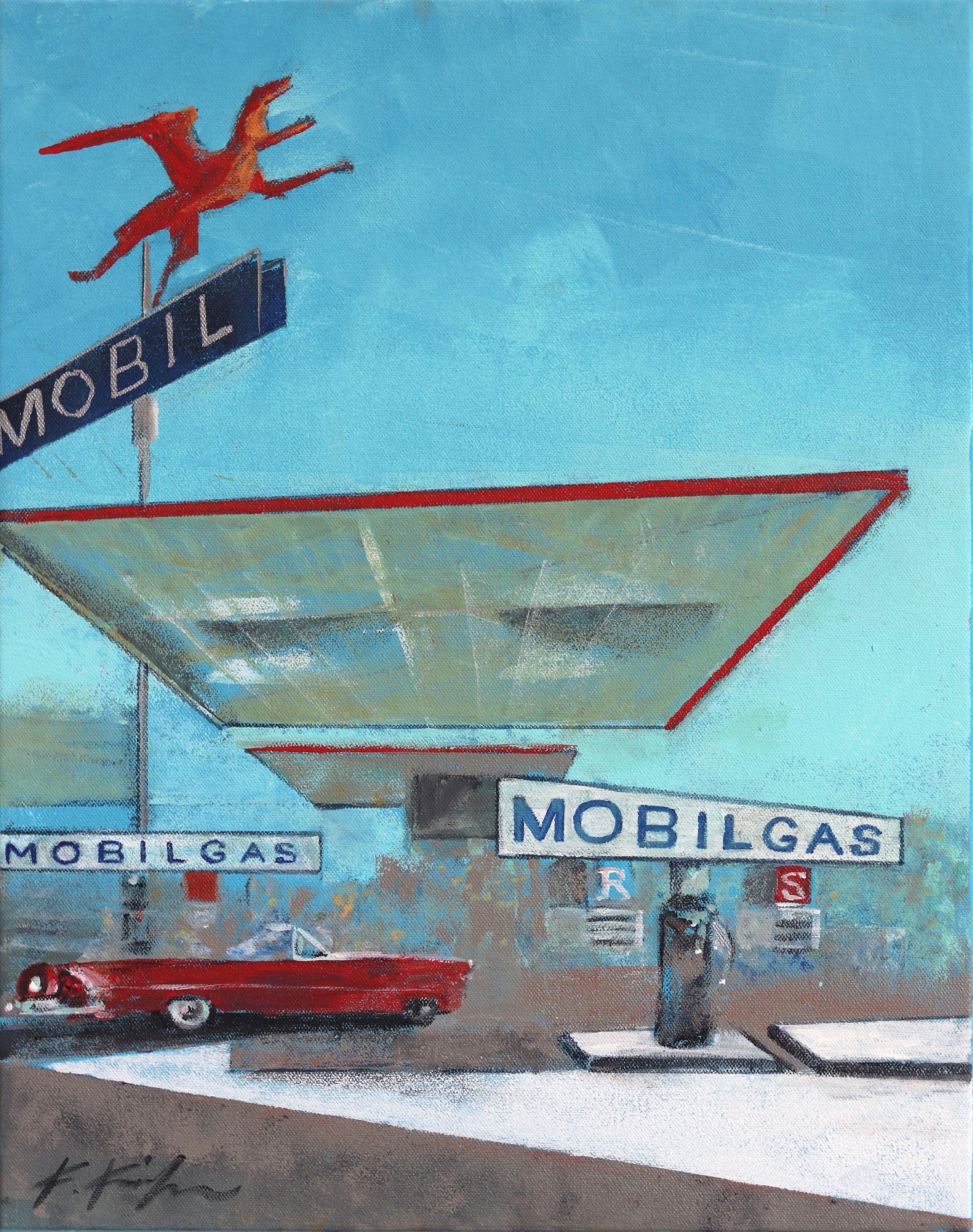 Kathleen Keifer Abstract Painting – Mid Century Mobil Gas