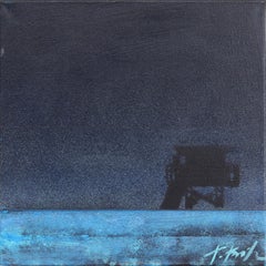Midnight Electric - Blue Lifeguard Stand on Beach Oceansacpe Original Painting