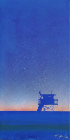 Midnight Sun - Abstract Blue Tone Beach Scene Still Life Acrylic Painting