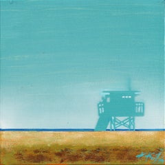 Off The Grid - Blue Lifeguard Stand on Beach Original Oceanscape Painting