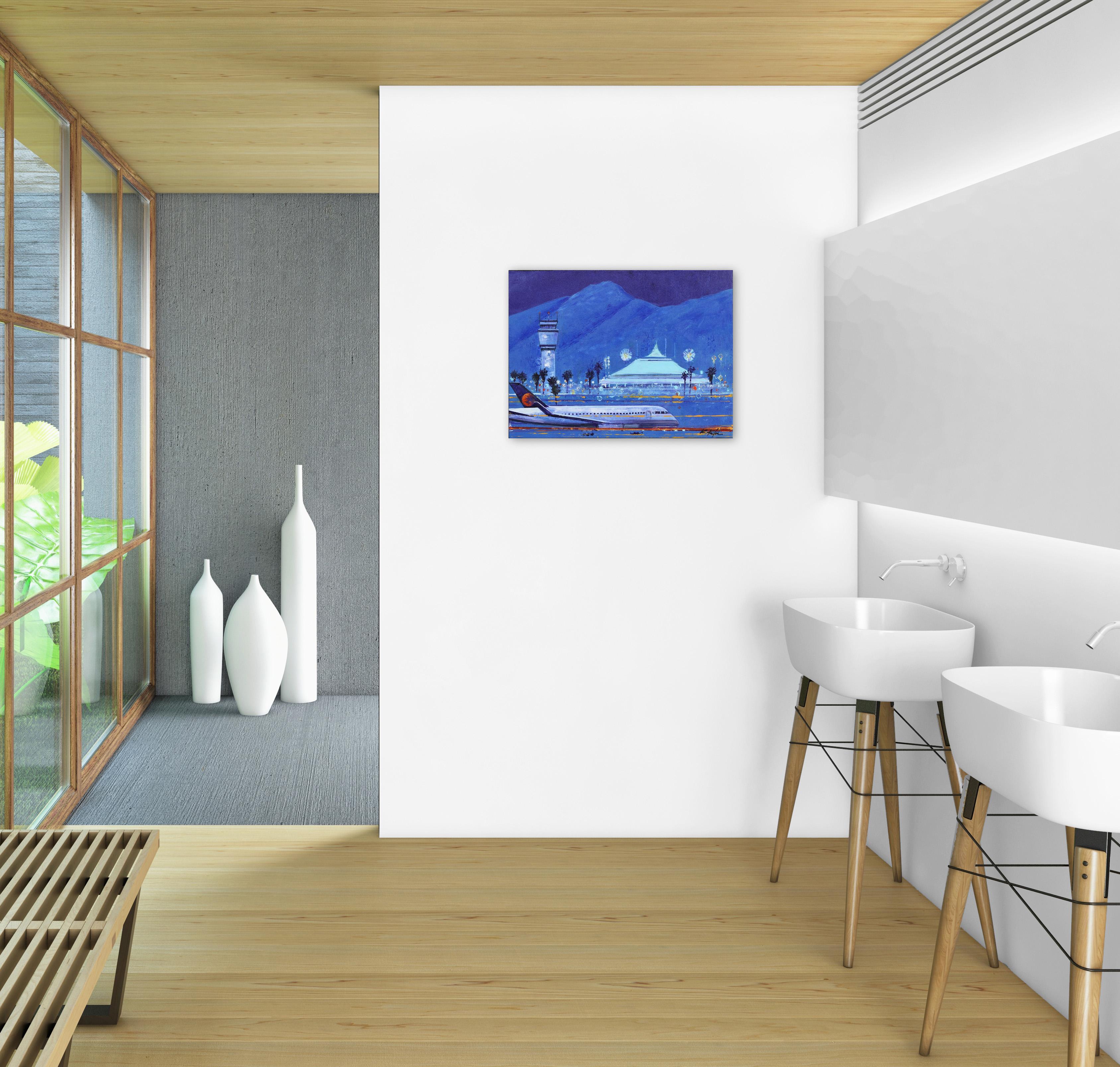 Palm Springs Airport - Original Blue Landscape California Artwork For Sale 1