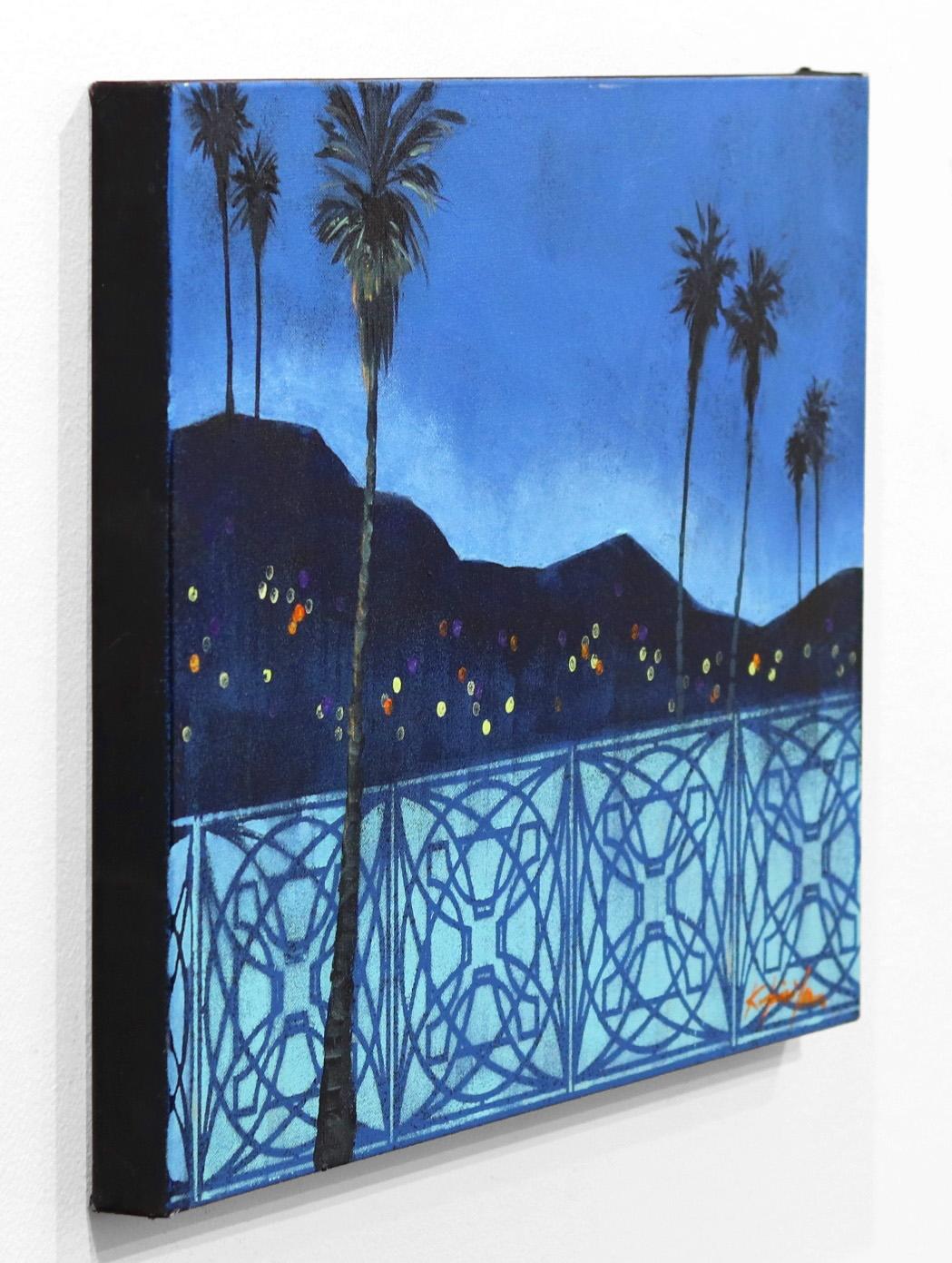 Night de Palm Springs - Bleu Figurative Painting par Kathleen Keifer
