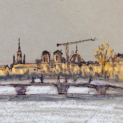 Studio a pastello 1 - Opera originale di architettura e paesaggio su carta a olio