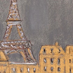 Pastellstudie 3 - Original Pariser Eifelturm Stadtbild Gemälde auf Papier - Gelassenheit