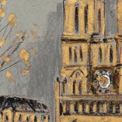 Studio al pastello 4 - Pittura ad olio su carta di un paesaggio urbano sereno e figurativo originale