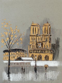 Studio al pastello 4 - Pittura ad olio su carta di un paesaggio urbano sereno e figurativo originale