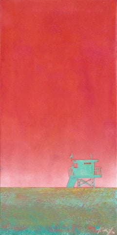 Pink Pacific - Abstract Vibrant Red Beach Scene Still Life Acrylic Painting