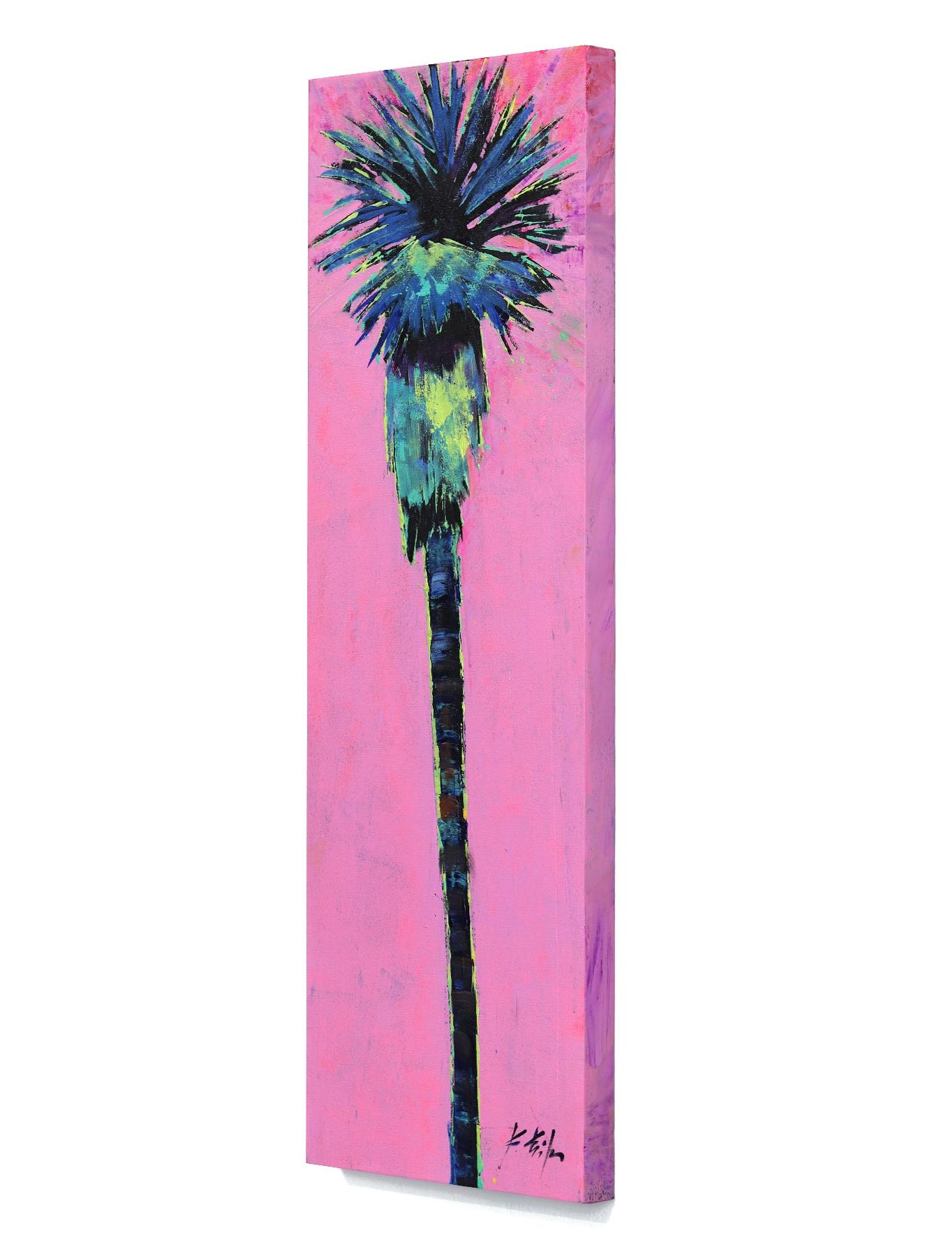 Pink Palm - Original Vibrant Beach Inspired Painting For Sale 2