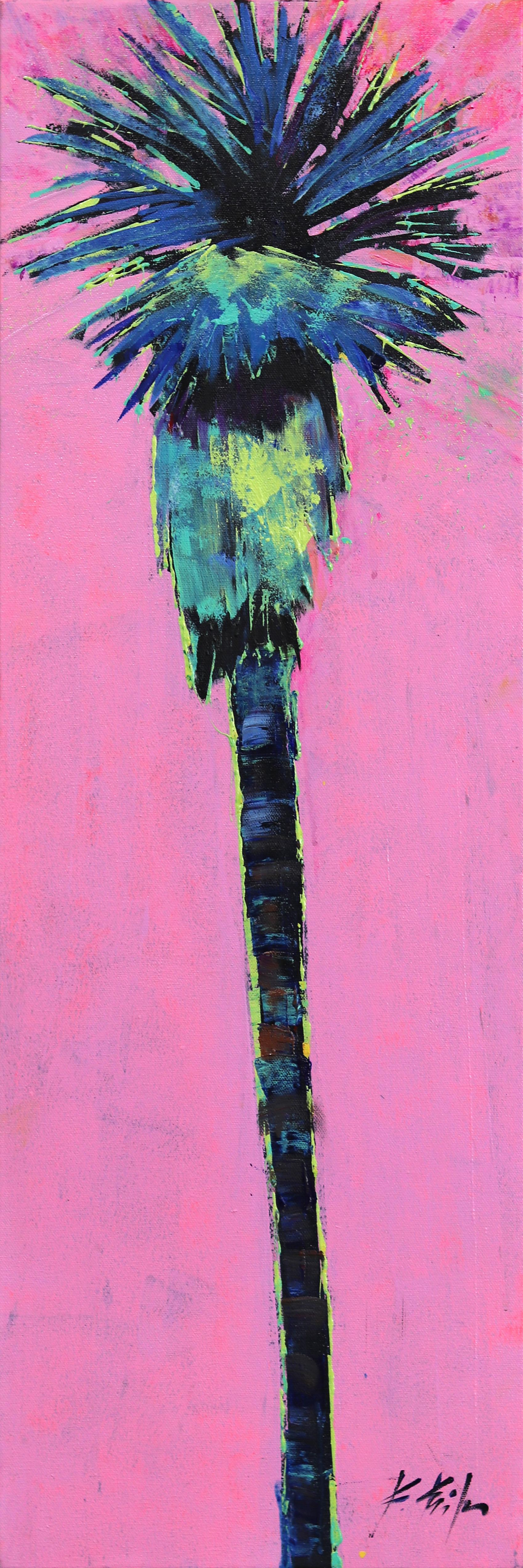 Abstract Painting Kathleen Keifer - Palme rose - Peinture originale d'inspiration de plage vibrante