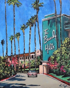 Pink T-Bird Visit - Color Drenched L.A. Still Life Cityscape Acrylic Painting