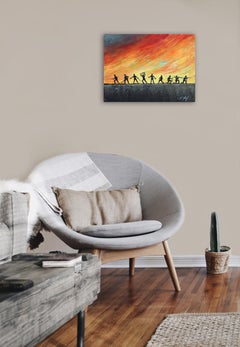 Plastic Band of Brothers II - Sunset Landscape Figurative Army Friends Painting