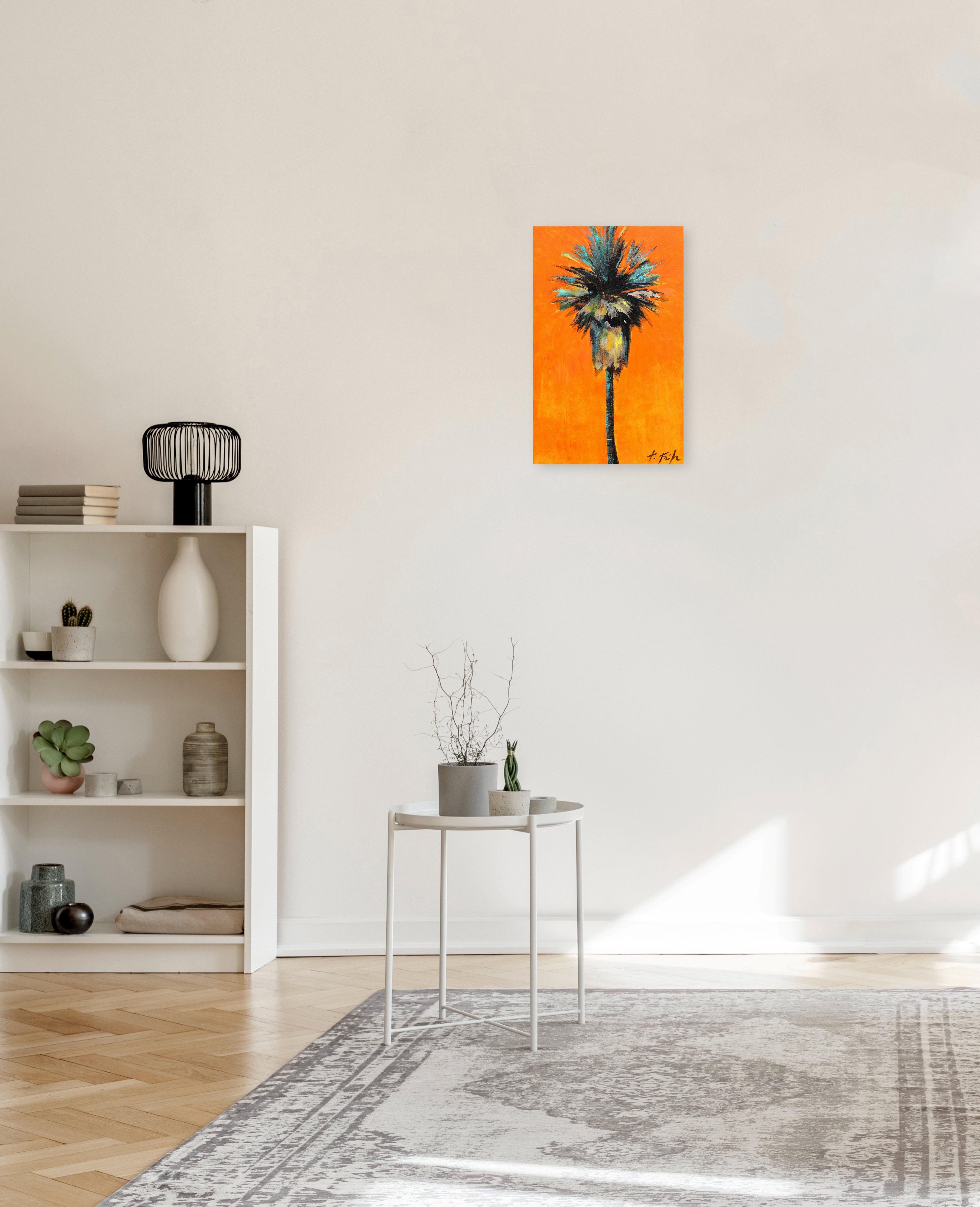 Ramatazz - Palmera sobre Naranja Pintura Pop Art Original 2