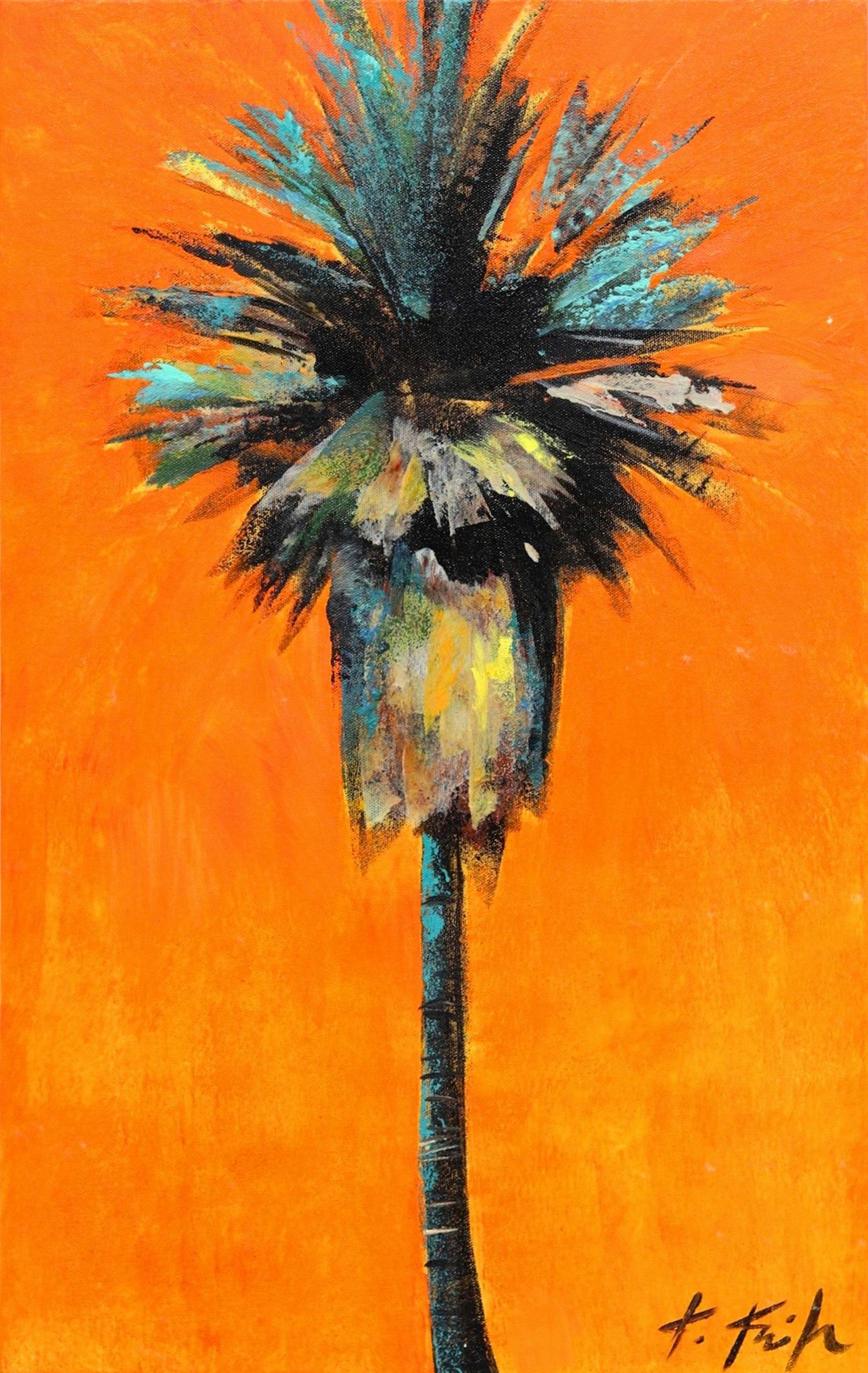 Figurative Painting de Kathleen Keifer - Ramatazz - Palmera sobre Naranja Pintura Pop Art Original