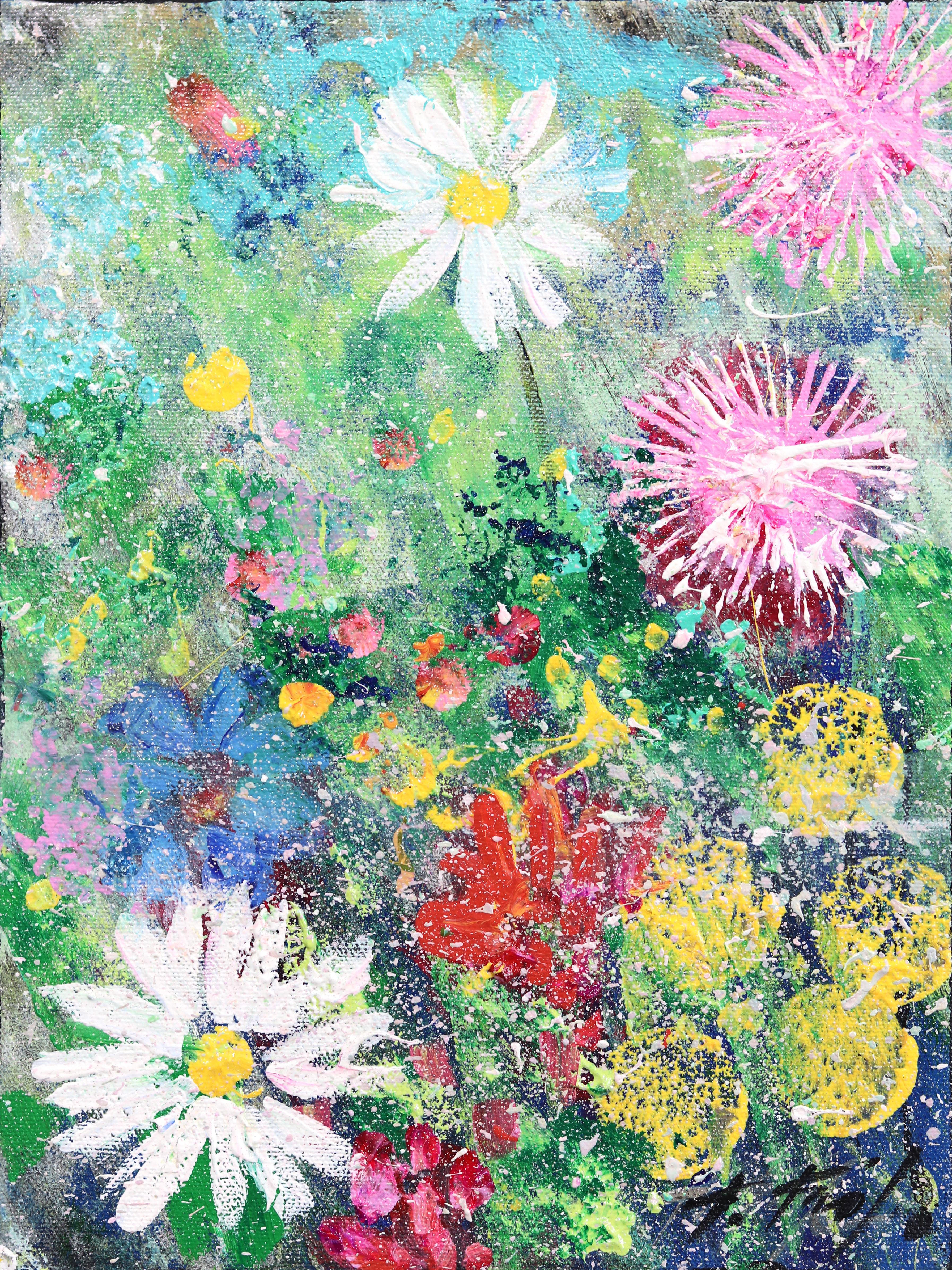 Abstract Painting Kathleen Keifer - Peinture florale abstraite vibrante Spring Dew