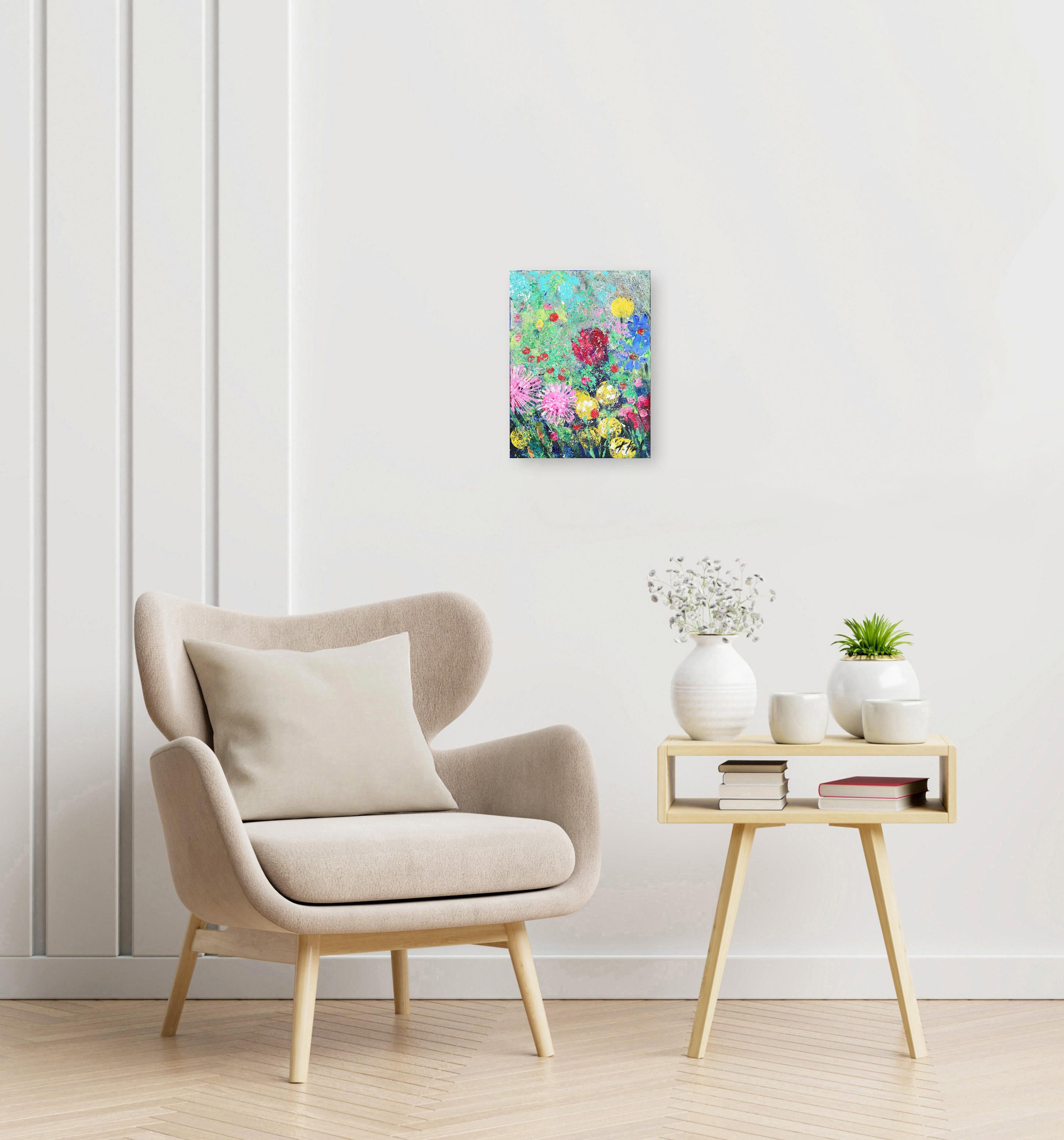 Spring Mist – lebhaftes abstraktes geblümtes Gemälde im Angebot 2