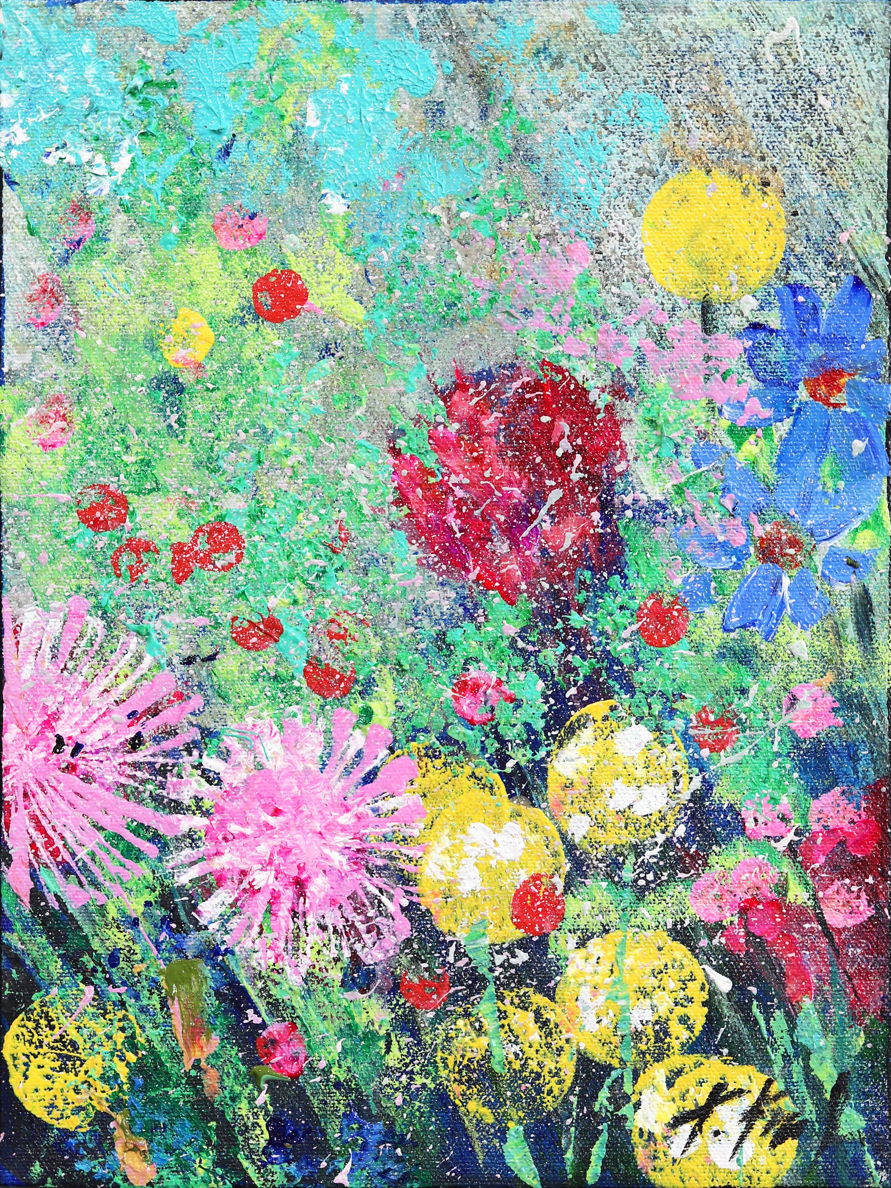 Abstract Painting Kathleen Keifer - Peinture florale abstraite vibrante Spring Mist