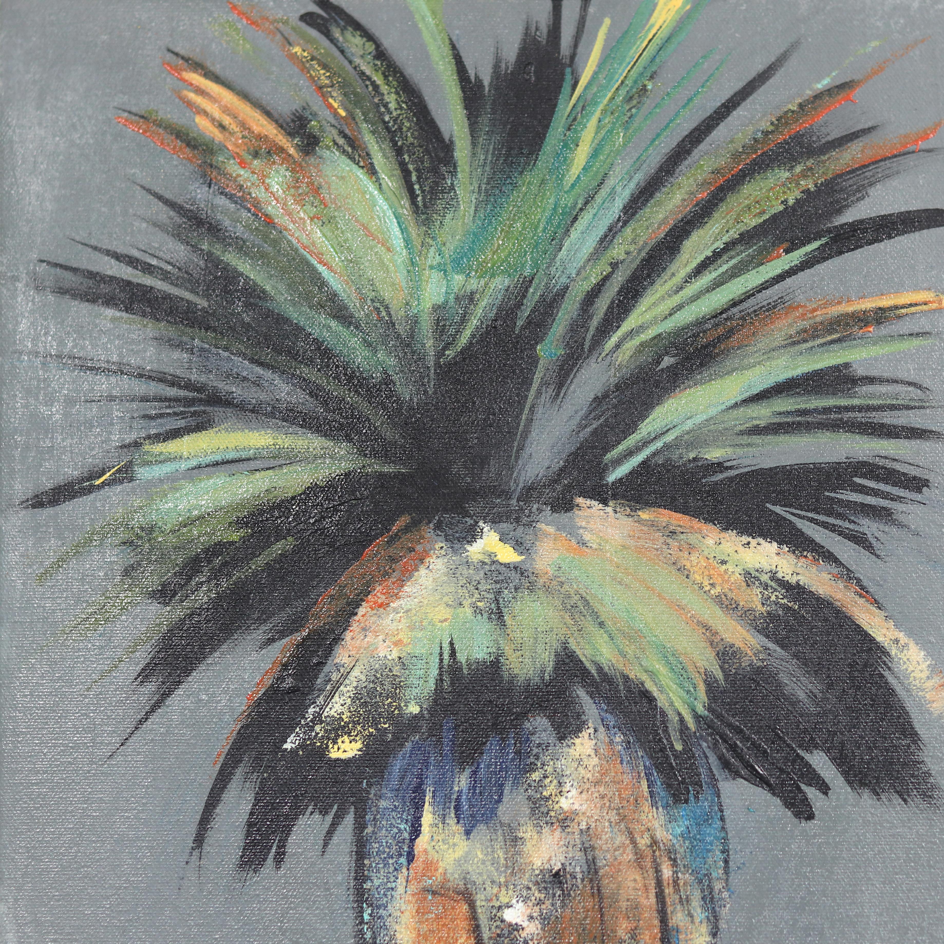Stormy Palm - Original Dark Beach Inspired Painting For Sale 2