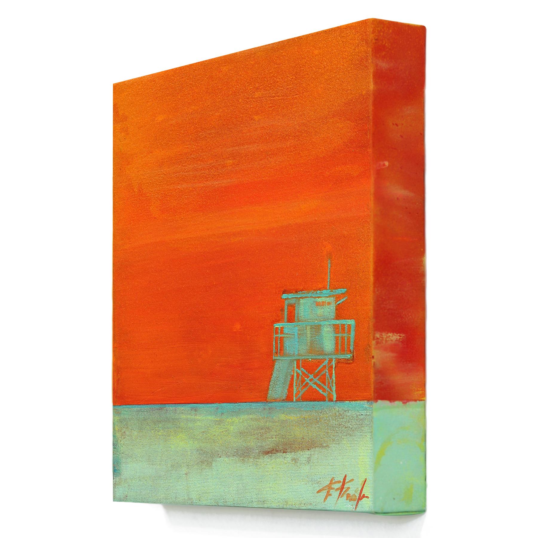 Summer Sunrise - Lifeguard Stand on Beach Original Oceanscape Painting For Sale 2