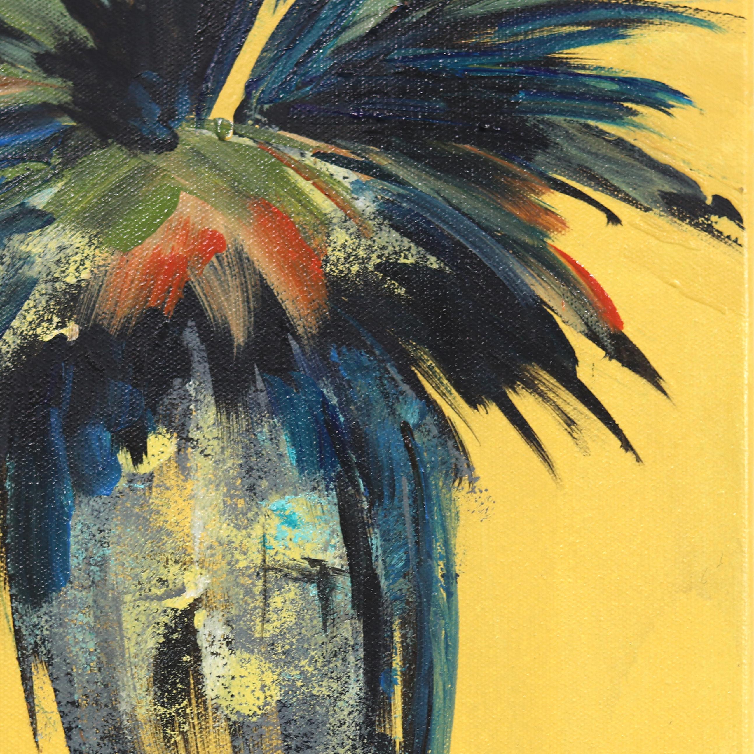 Sunrise Palm - Original Vibrant Yellow Beach Inspired Painting For Sale 1