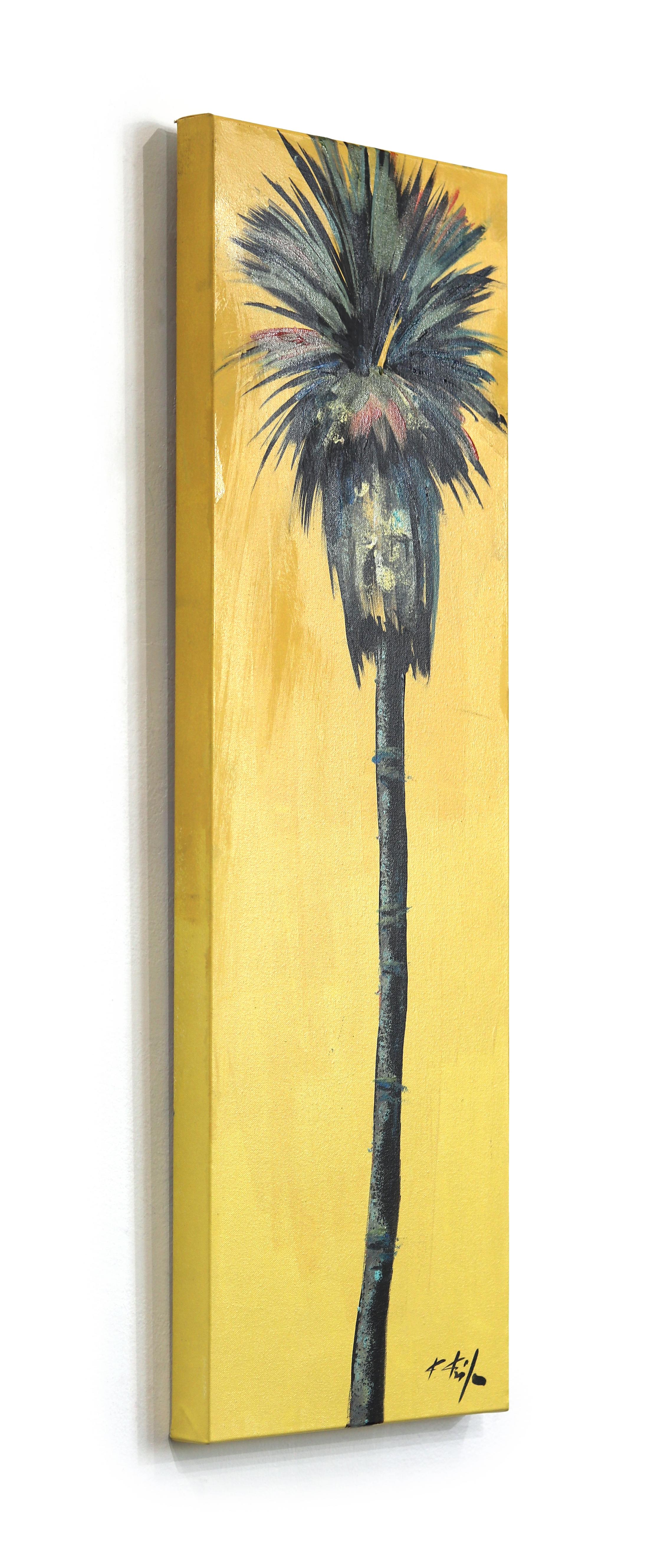 Sunrise Palm - Original Vibrant Yellow Beach Inspired Painting For Sale 2