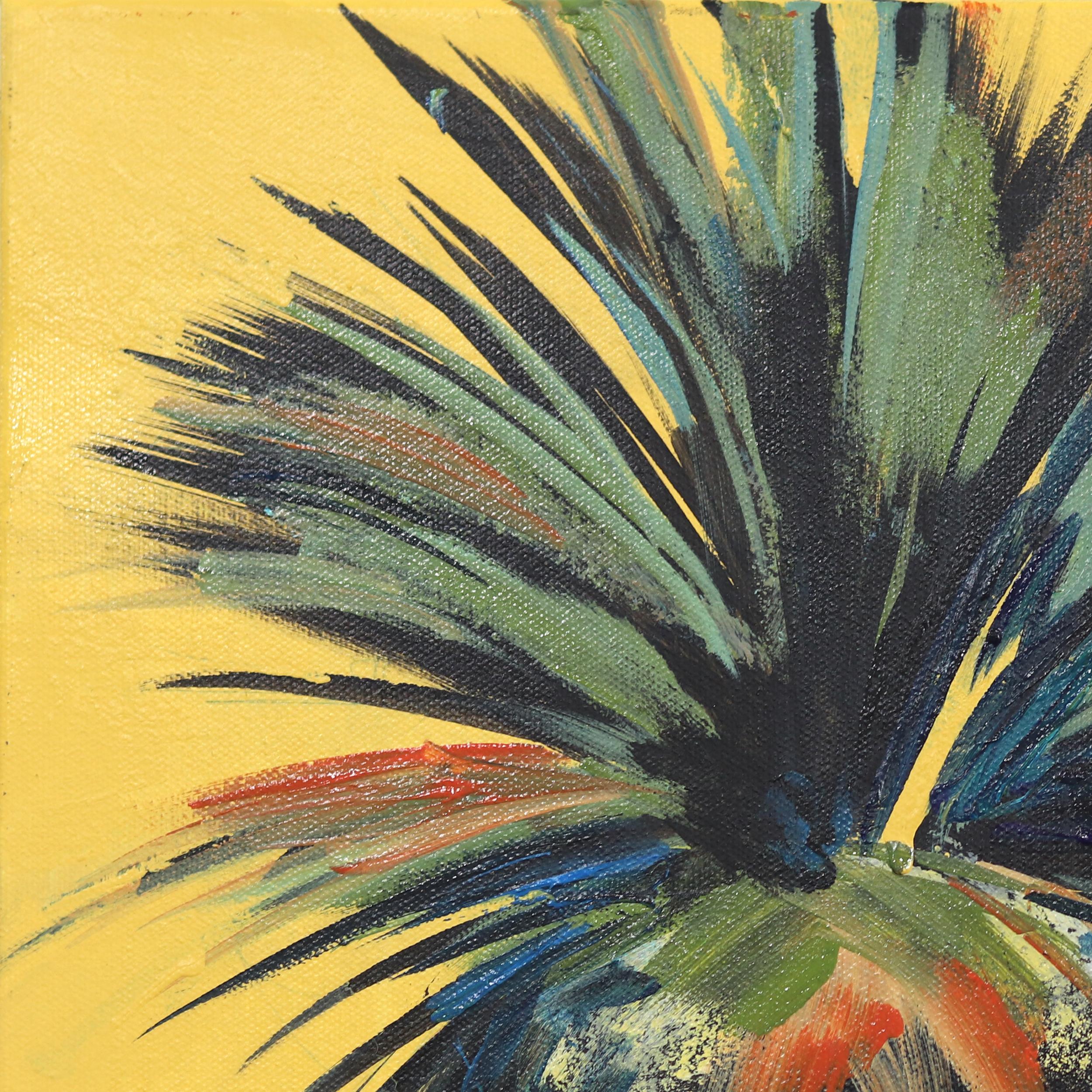 Sunrise Palm - Original Vibrant Yellow Beach Inspired Painting For Sale 3