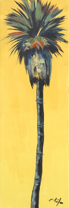 Palma dell'alba - Quadro originale giallo vibrante ispirato alla spiaggia