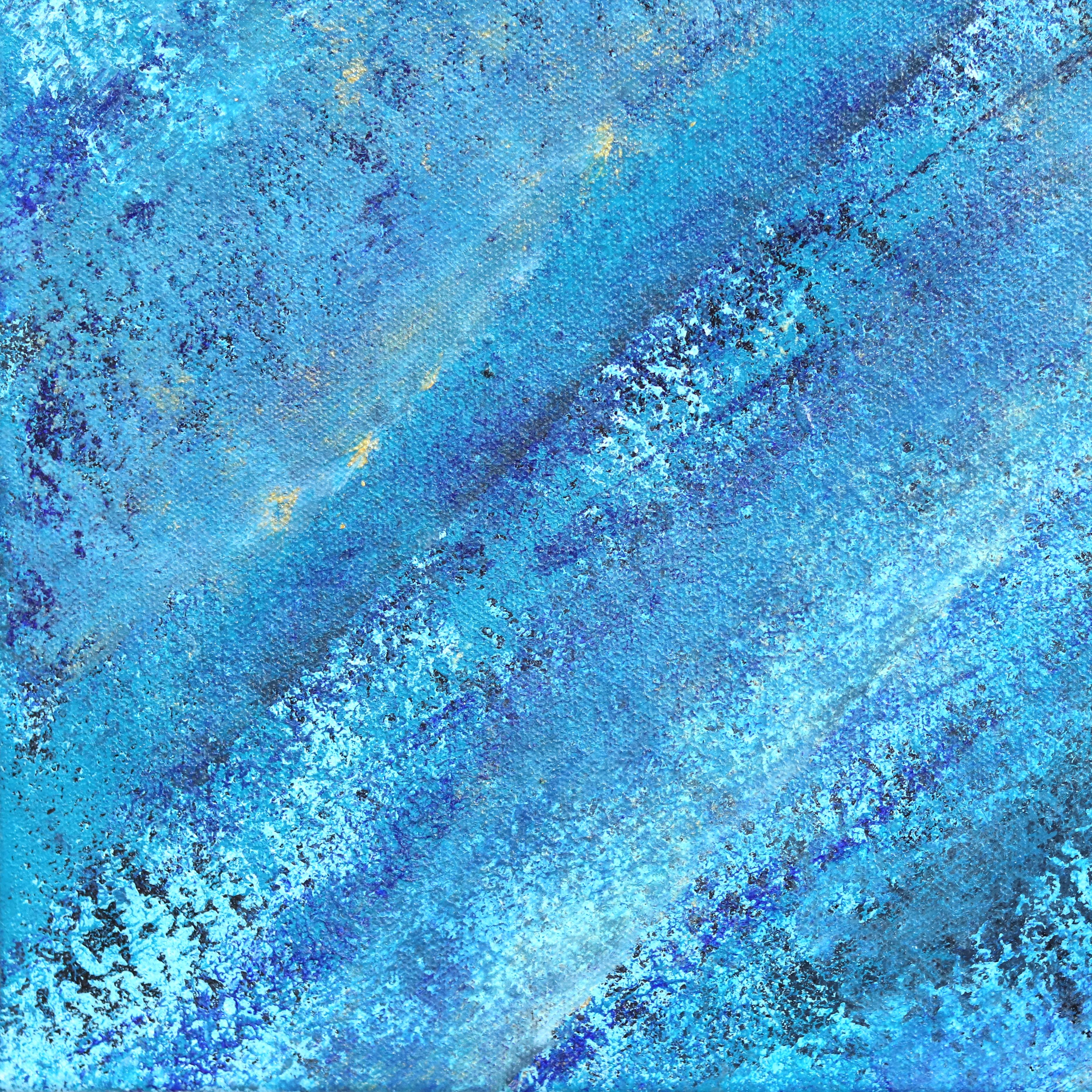Surfin' USA - Original Abstrakt Figurative Surfer Mädchen Blauer Ozean Gemälde im Angebot 2