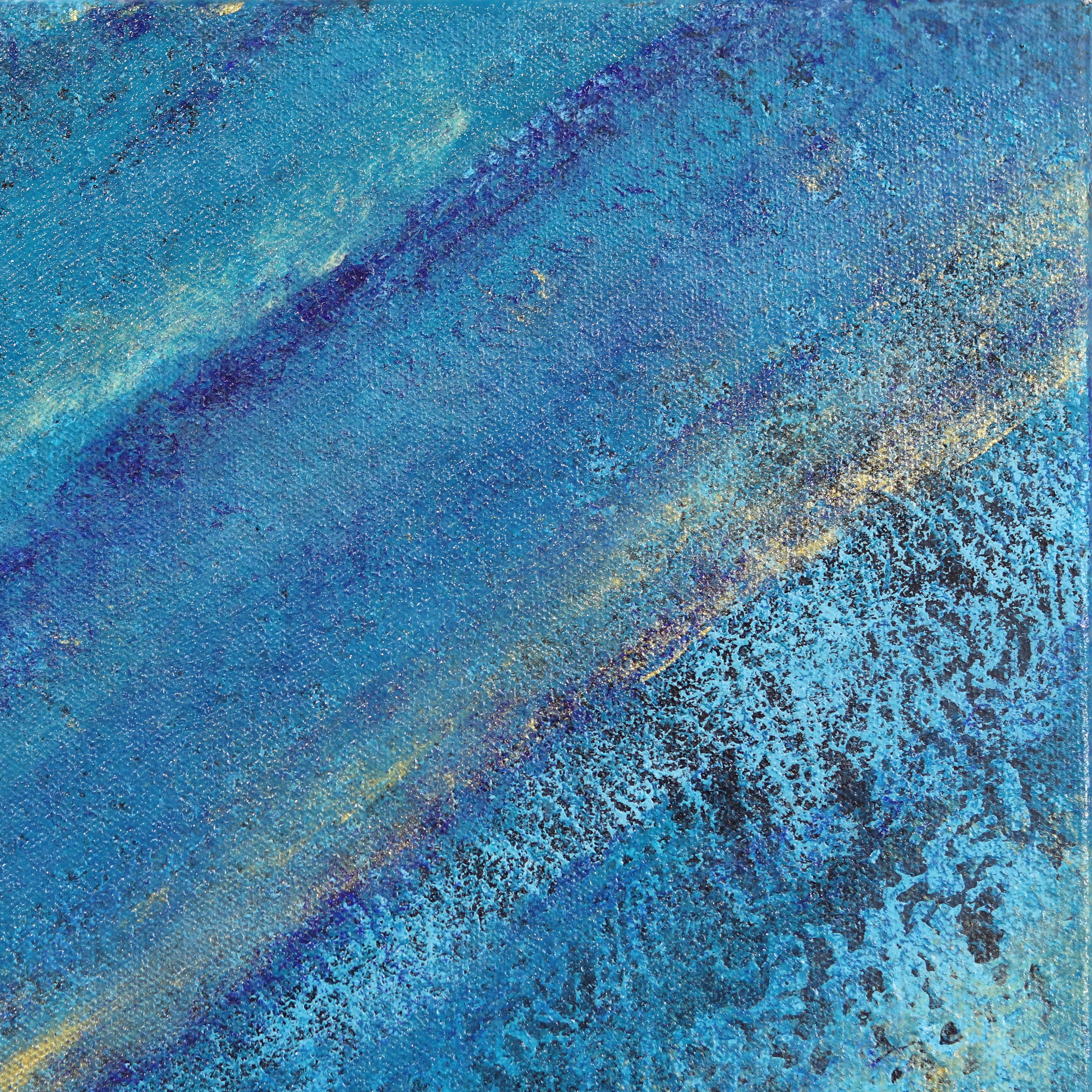 Surfin' USA - Original Abstrakt Figurative Surfer Mädchen Blauer Ozean Gemälde im Angebot 4