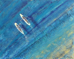 Surfin' USA - Original Abstract Figurative Surfer Girls Blue Ocean Painting