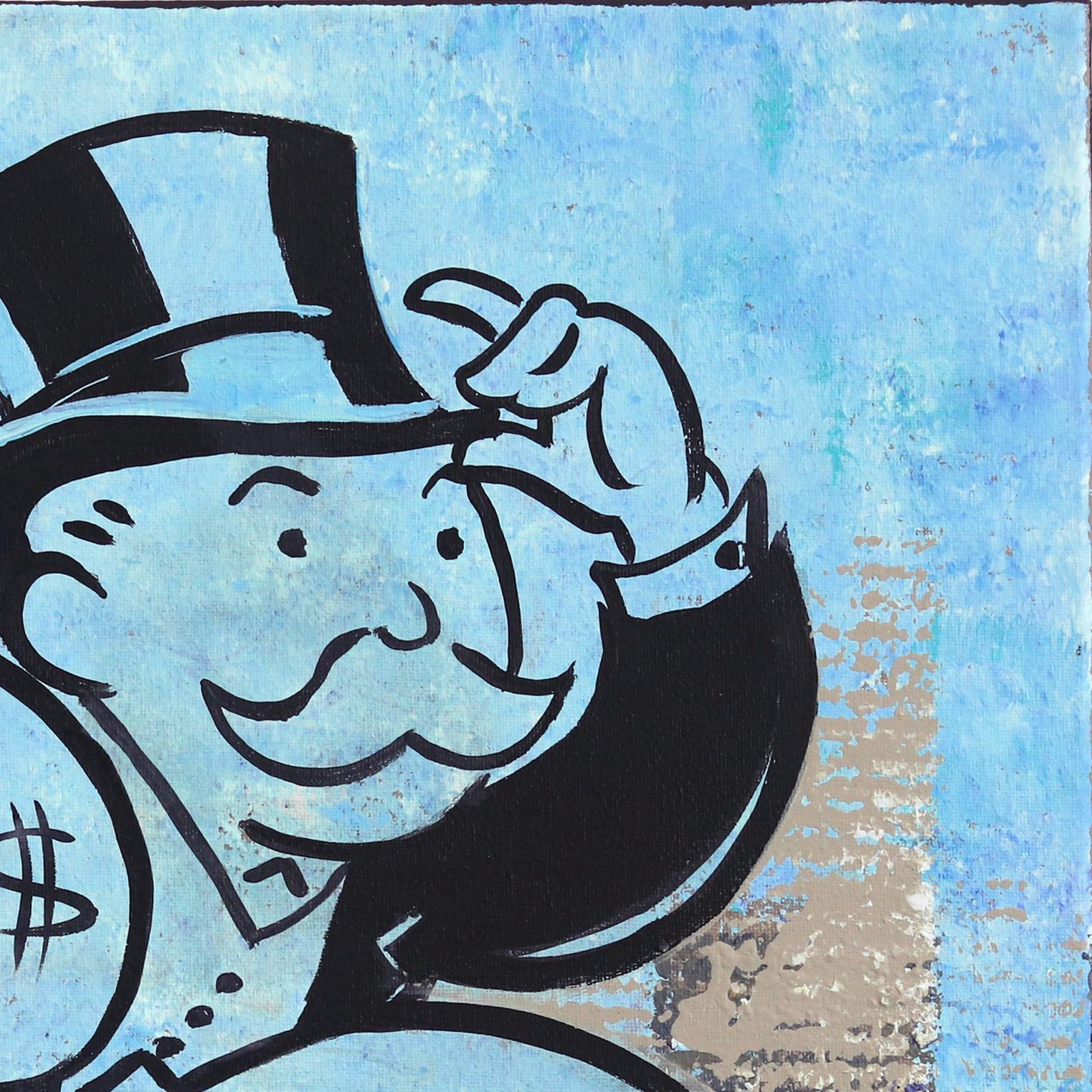 Take the Money and Run Fast - Pop Art Painting Monopoly Man Enjoying Success - Blue Interior Painting by Kathleen Keifer