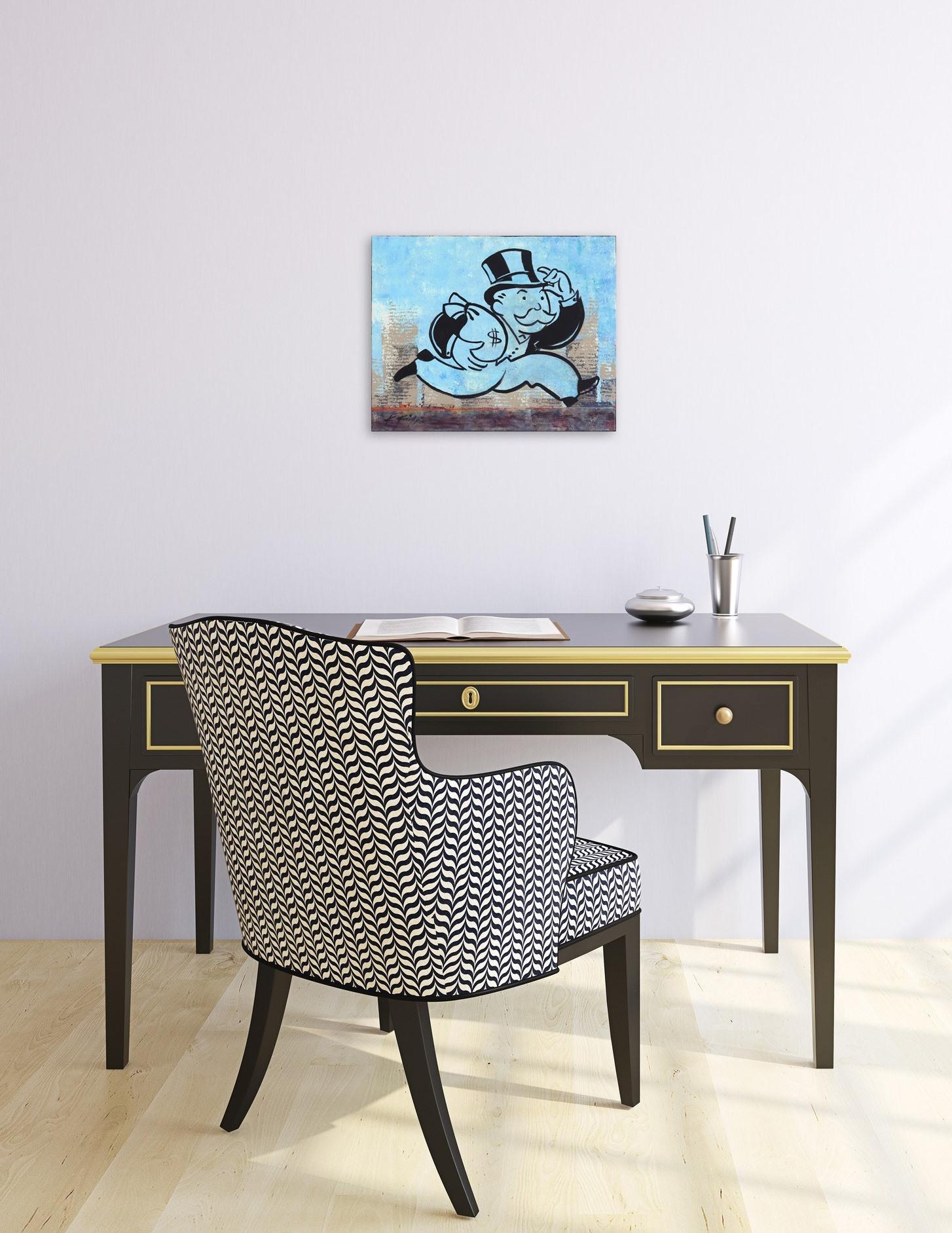 Coge el dinero y corre rápido - Pintura Pop Art Hombre del Monopoly disfrutando del éxito en venta 1