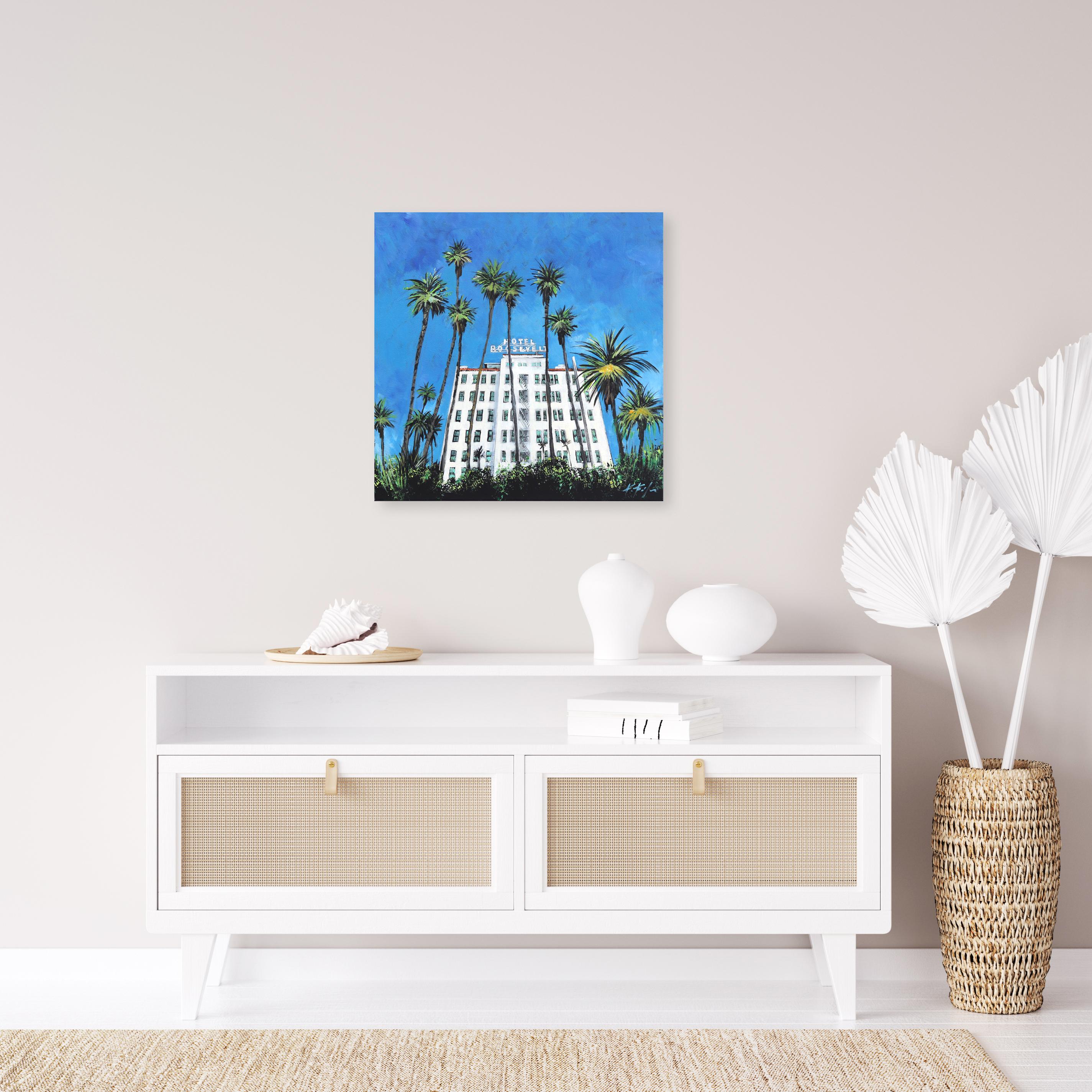 El Hollywood Roosevelt  -  Pintura original inspirada en la arquitectura icónica - Painting de Kathleen Keifer